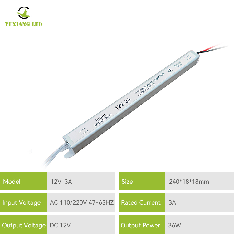 12 В, 3 А, 36 Вт, серебристый, ультраузкий, ультратонкий, ультратонкий светодиодный источник питания