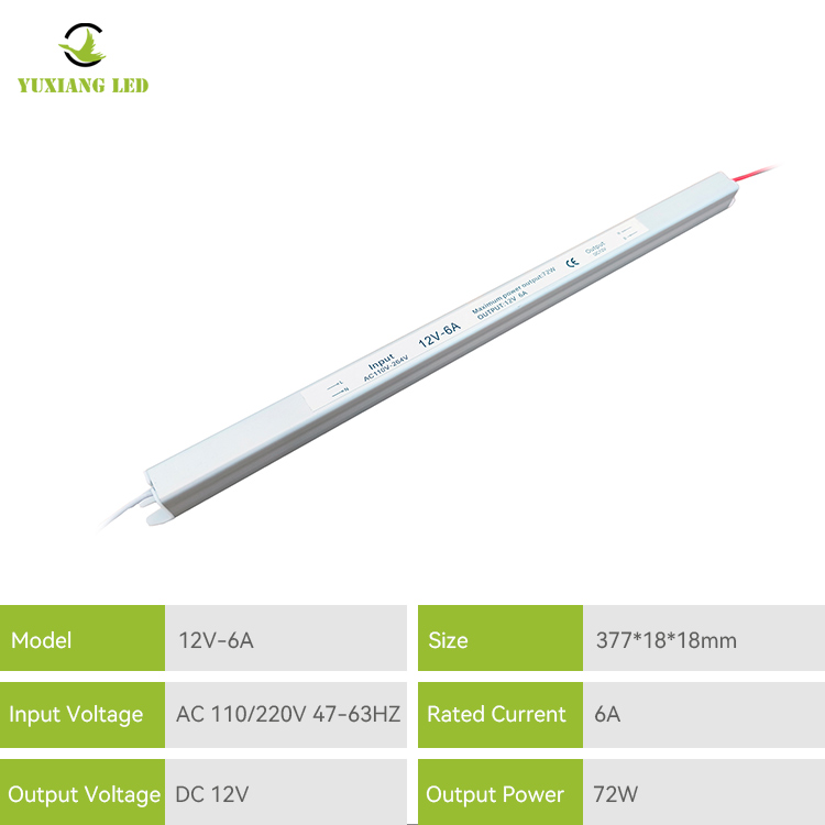 12 В, 6 А, 60 Вт, серебристый, ультраузкий, ультратонкий, ультратонкий светодиодный источник питания